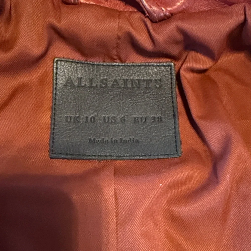 All Saints Dark-Cherry Leather Balfern Biker Jacket (size- US:6, EU:38, UK:10) - Picture 3 of 14